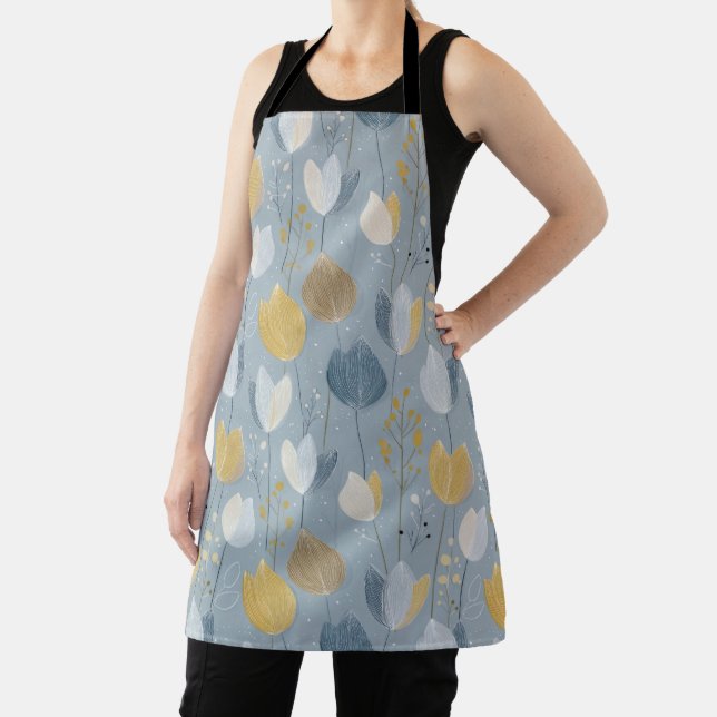 Modern Spring Tulip Botanical All-Over Print Apron (Insitu)