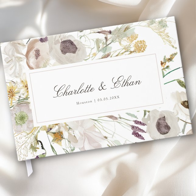Modern Spring Wedding Guest Book (Modern Spring Boho Floral Watercolor Wedding Guest Book)
