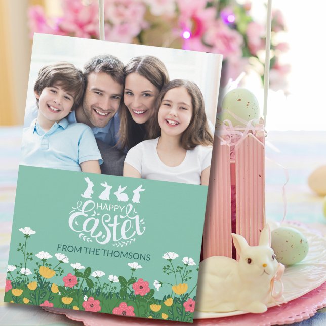 Modern Spring Wildflower Happy Easter Family Photo Holiday Card (Creator Uploaded)