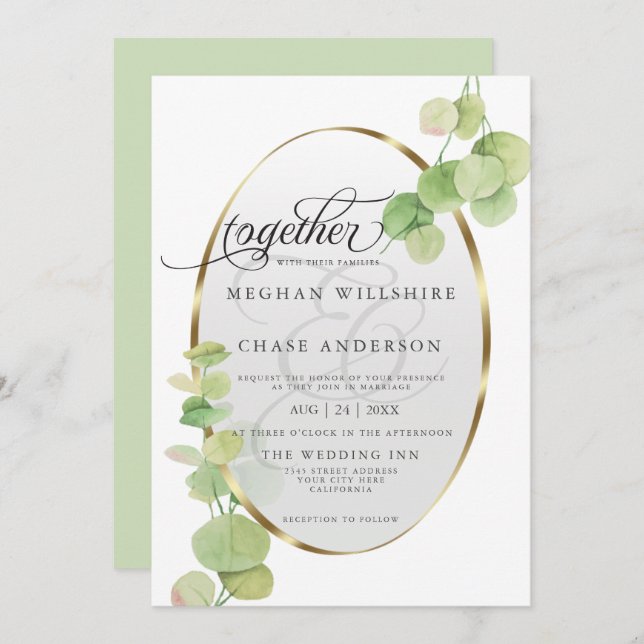 Modern Springtime Eucalyptus BarefootBride™ Invitation (Front/Back)