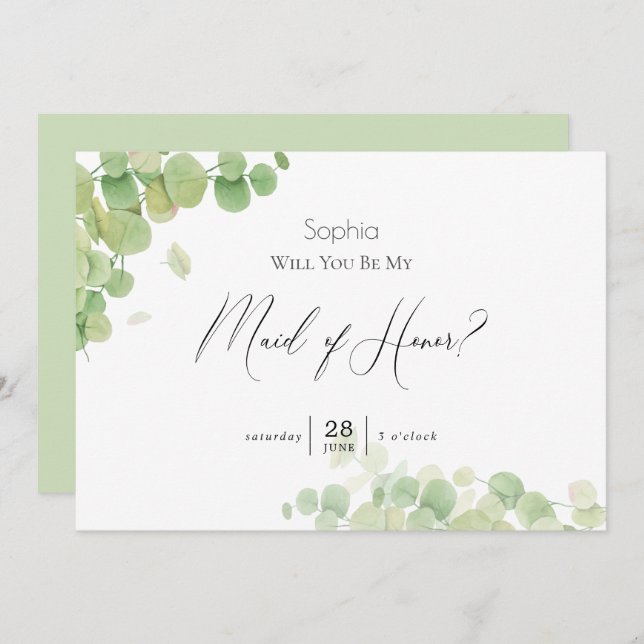 Modern Springtime Eucalyptus Maid of Honour Invitation (Front/Back)