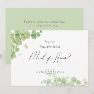 Modern Springtime Eucalyptus Maid of Honour Invitation