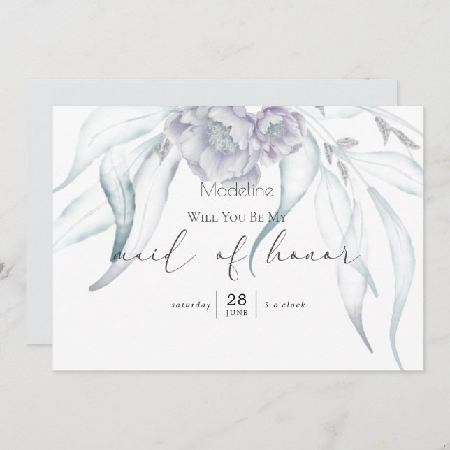 Modern Springtime Eucalyptus Matron of Honour Invi Invitation (Front/Back)