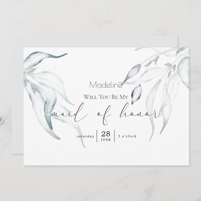 Modern Springtime Eucalyptus Matron of Honour Invi Invitation (Front/Back)
