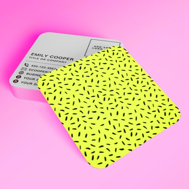 Modern Sprinkles Pattern Add Logo Black and Green Square Business Card (Creator Uploaded)