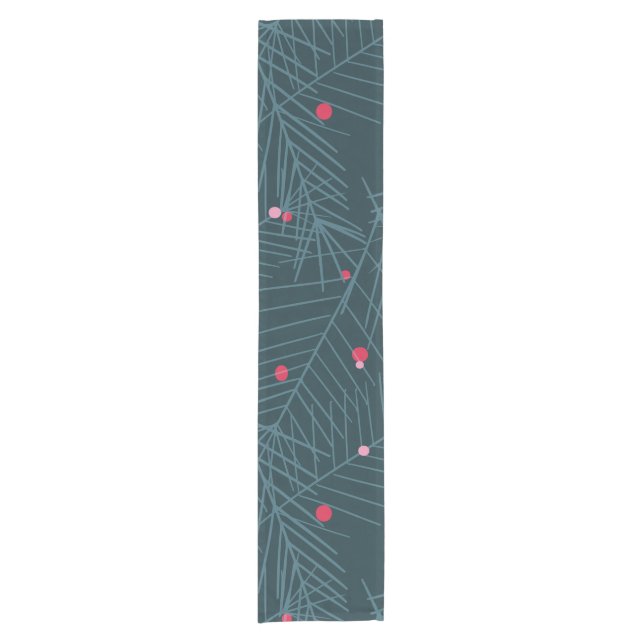 Modern Spruce Holiday Christmas Green Red Short Table Runner (Front)