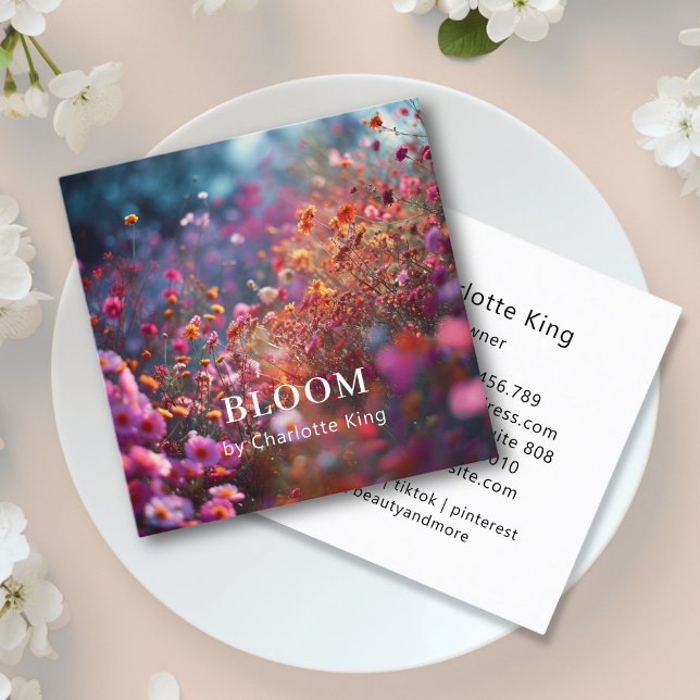 Modern Square – Artistic Bloom Square Business Card (Modern Square – Artistic Bloom  -Flower Photo - Square Business Card)