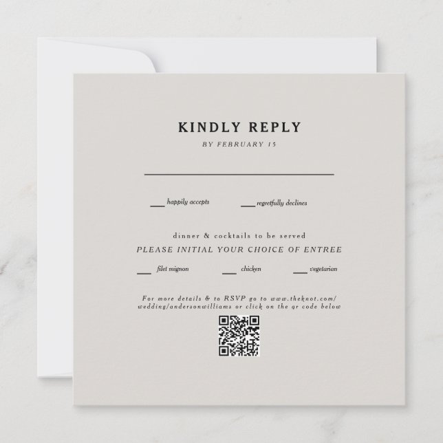  Modern Square Beige Wedding QR Code RSVP (Front)