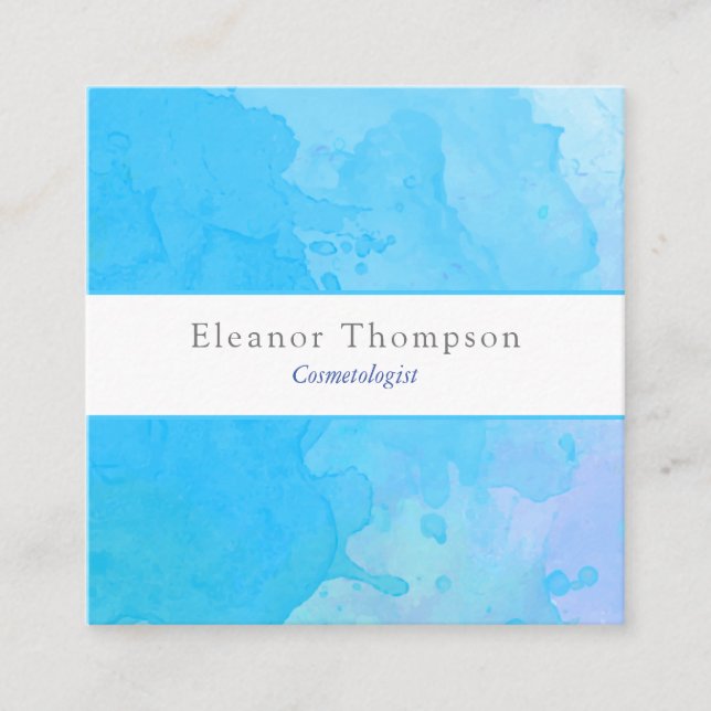 Modern Square Blue Watercolor Square Business Card (Front)