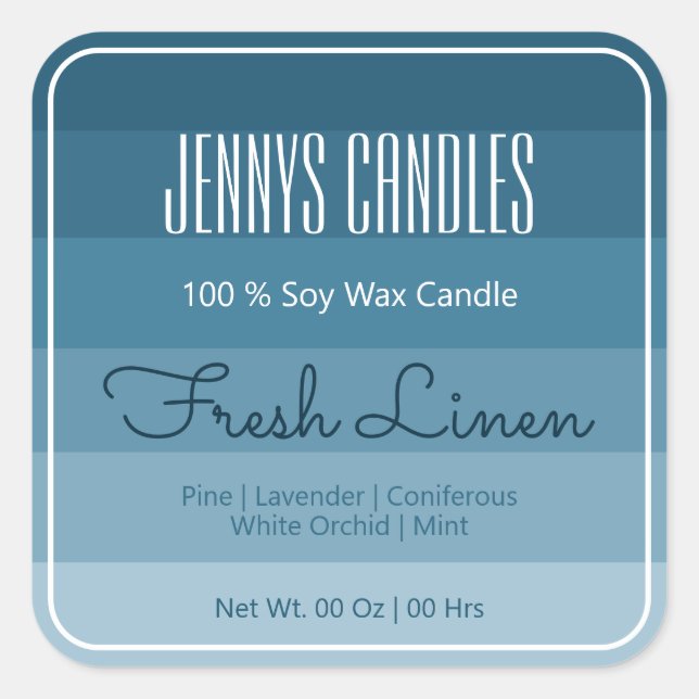 Modern Square Border Pastel Rainbow Ombre Blue Square Sticker (Front)