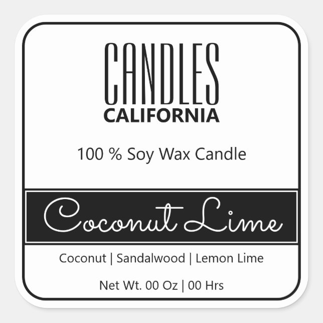 Modern Square Border Simple Black White Candles Square Sticker (Front)