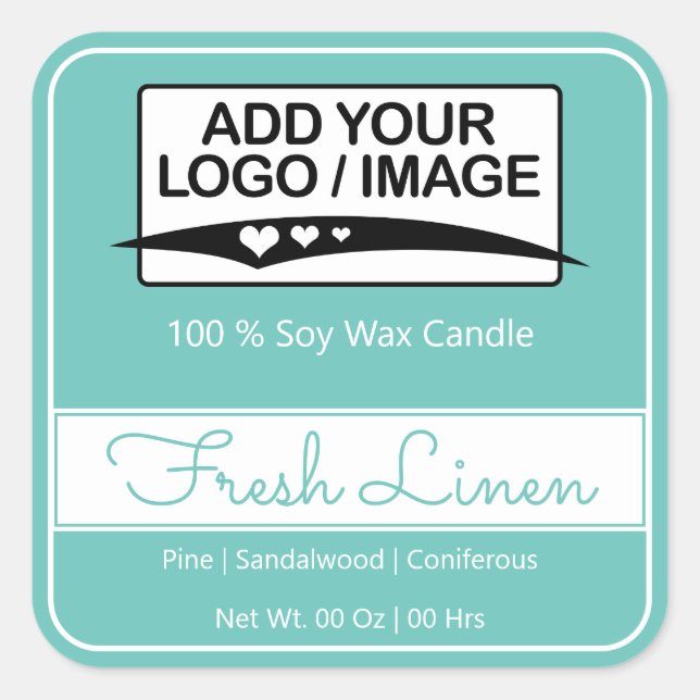 Modern Square Border Simple Light Blue Logo Image Sticker (Front)
