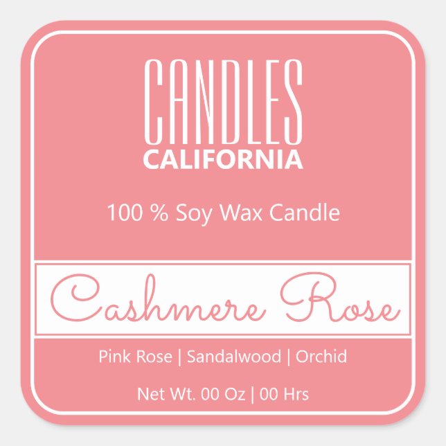 Modern Square Border Simple Pink Blush Candles Sticker (Front)