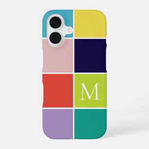 Modern square colour block monogram iPhone 16 case