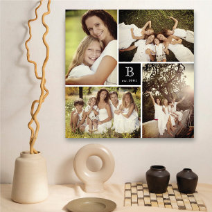 Modern Square Family Monogram Photo Collage Canvas Print