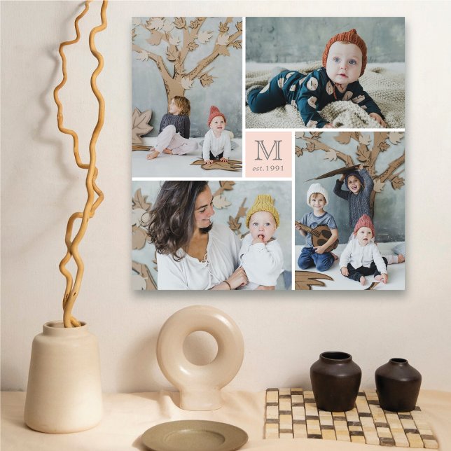 Modern Square Family Monogram Photo Collage Canvas Print (Modern Square Family Monogram 4 Photo Collage Canvas @ fat_fa_tin)