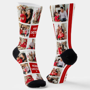 Modern Square Grid 8 Photo Collage Family Friends Socks