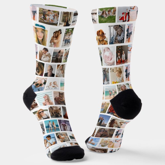Modern Square Grid Photo Collage Family Friends Socks (Angled)