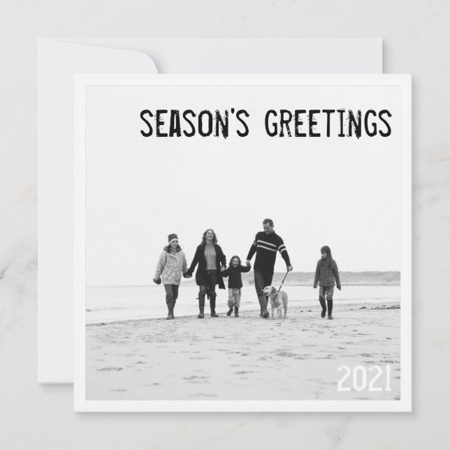 Modern Square Holiday Photo Greeting in B&W (Front)