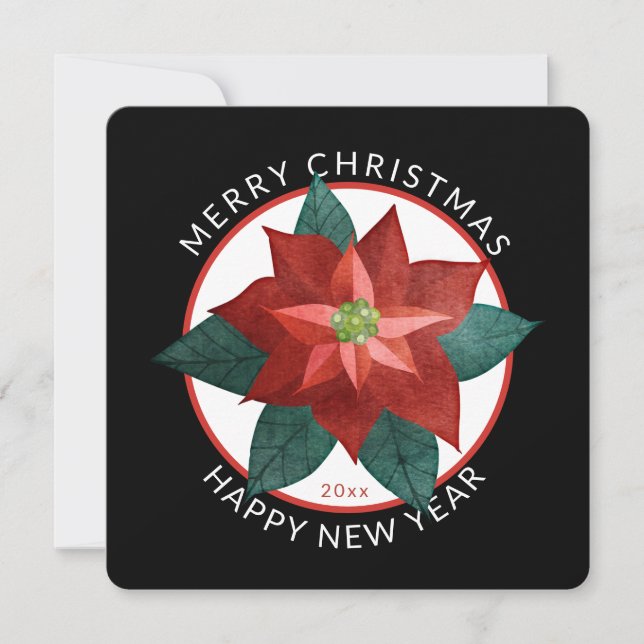 Modern Square Merry Christmas Large Red Poinsettia Holiday Card (Front)
