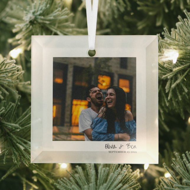 Modern Square Minimal Candid Handwritten Wedding Glass Tree Decoration (Insitu)