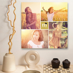 Modern Square Monogram Graduation 4 Photo Collage Canvas Print