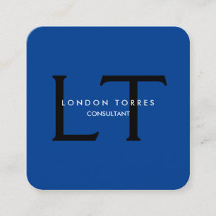 Modern Square Monogram Trendy Blue Black Square Business Card