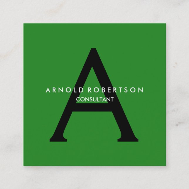 Modern Square Monogram Trendy Forest Green Black Square Business Card (Front)