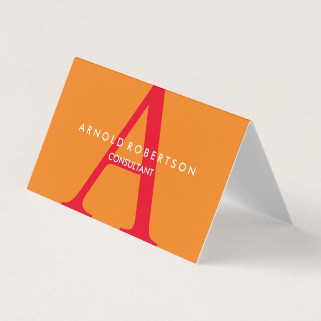 Modern Square Monogram Trendy Orange Red Business Card (Front)