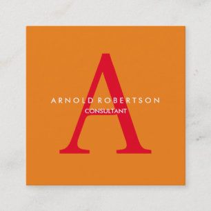 Modern Square Monogram Trendy Orange Red Square Business Card