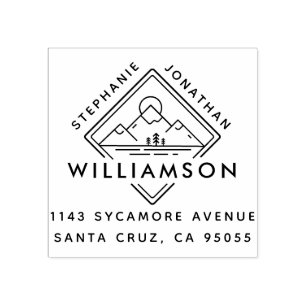 Modern Square Mountain Sunset Landscape Address Rubber Stamp