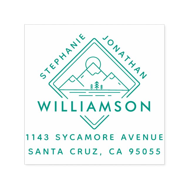 Modern Square Mountain Sunset Landscape Address Self-inking Stamp (Design)