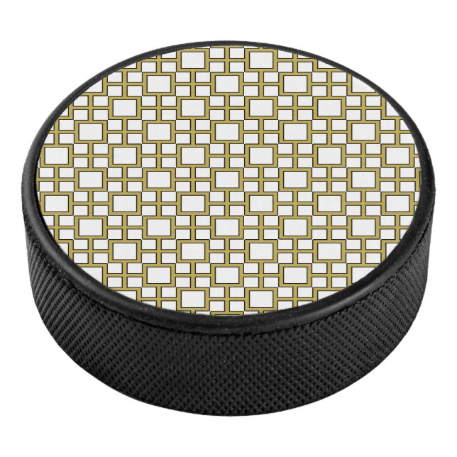 Modern Square Pattern Gold  Hockey Puck (3/4)