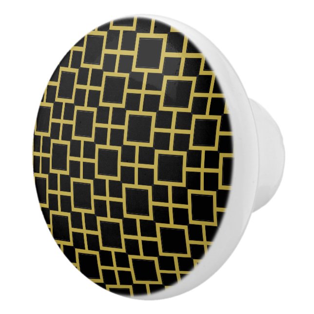 Modern Square Pattern Gold on Black Ceramic Knob (Right)