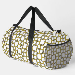 Modern Square Pattern Gold on White Duffle Bag