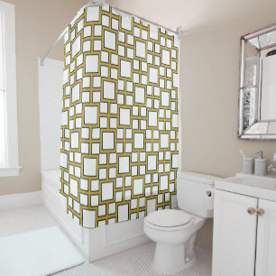 Modern Square Pattern Gold  Shower Curtain