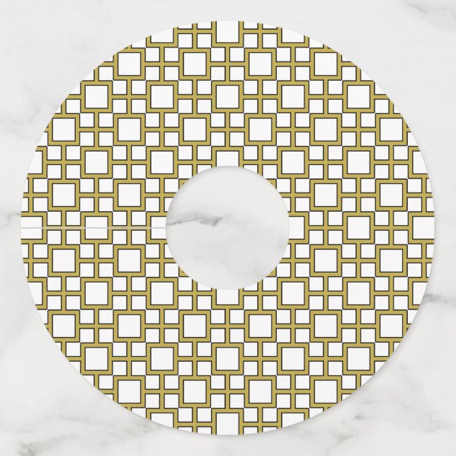 Modern Square Pattern Gold  Wine Glass Tag (Front)