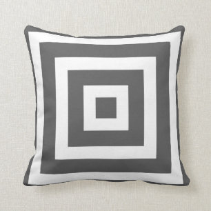 Modern Square Pattern in Charcoal Grey and White Cushion
