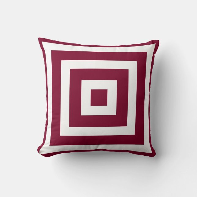 Modern Square Pattern in Cranberry and White Cushion (Front)