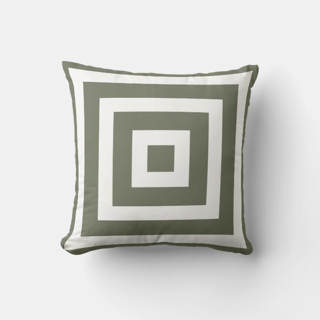Modern Square Pattern in Olive Green and White Cushion (Front)