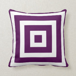 Modern Square Pattern in Plum and White Cushion
