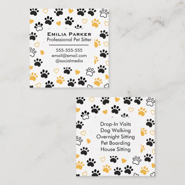 Modern Square Pet Sitter Business Card  (Front/Back)