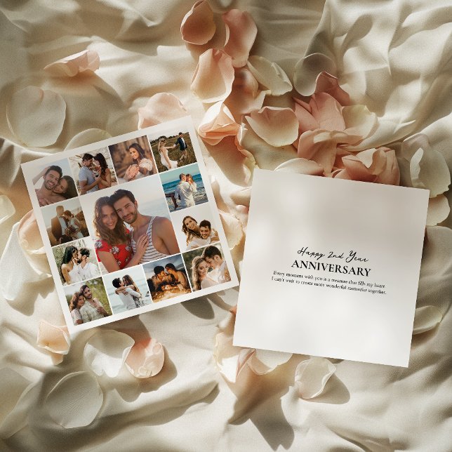 Modern Square Photo Collage Wedding Anniversary (Capture cherished moments and heartfelt love in a beautiful card that celebrates your unique story.)