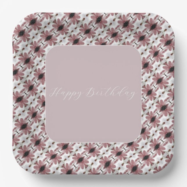 Modern Square Pink And Burgundy Paper Plate (Front)