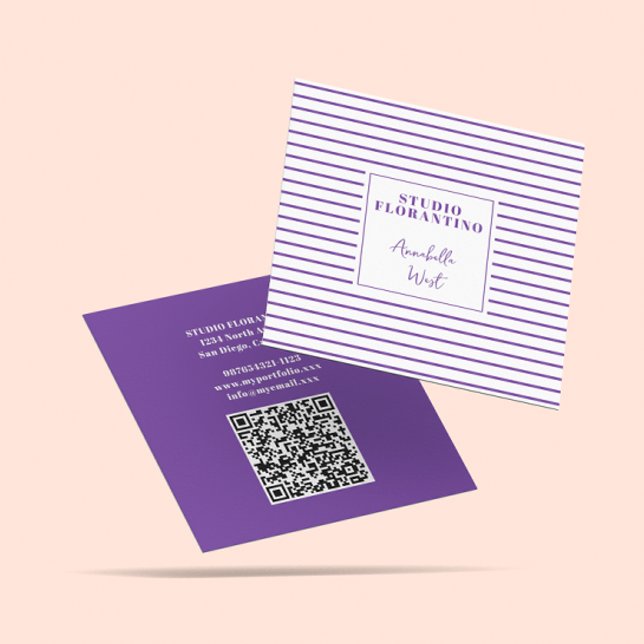 Modern Square Purple Stripes with QR code Square Business Card (Creator Uploaded)
