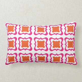 Modern Square Repeat Pattern Hot Pink Orange White Lumbar Cushion