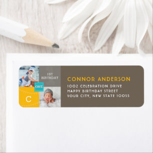 Modern Square Sketch ONE Boy Photo Birthday Party