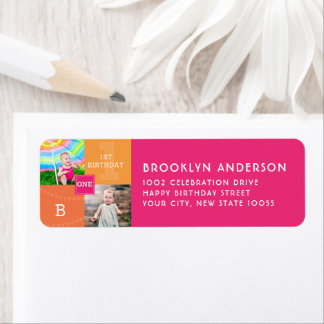 Modern Square Sketch ONE Girl Photo Birthday Party