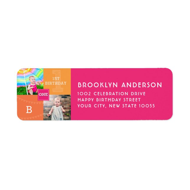 Modern Square Sketch ONE Girl Photo Birthday Party (Front)