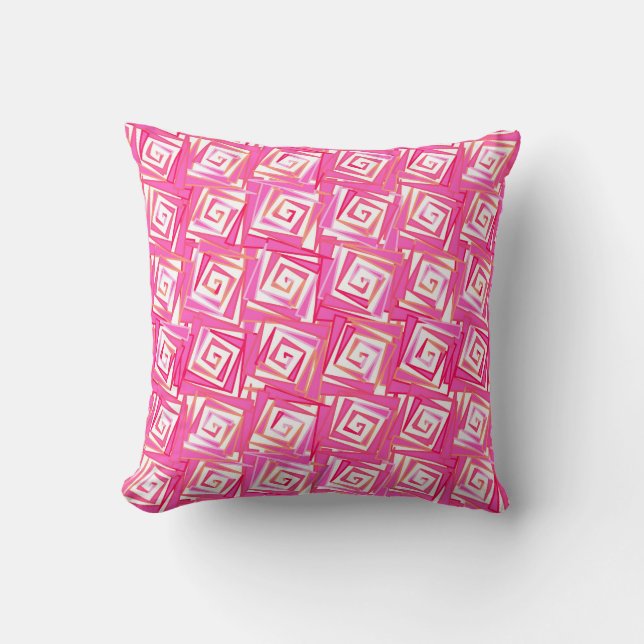 Modern Square Spirals, Coral Pink Cushion (Front)